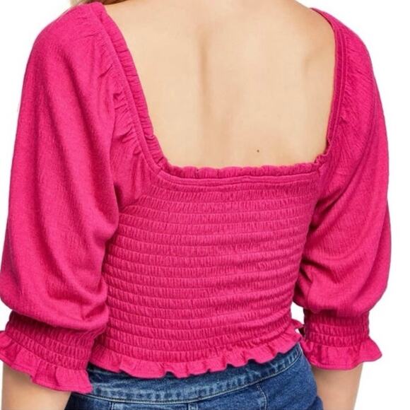 Free People Brencye Pink Jungle Flower Smocked Square Neck Crop Top Size Small - Picture 2 of 13